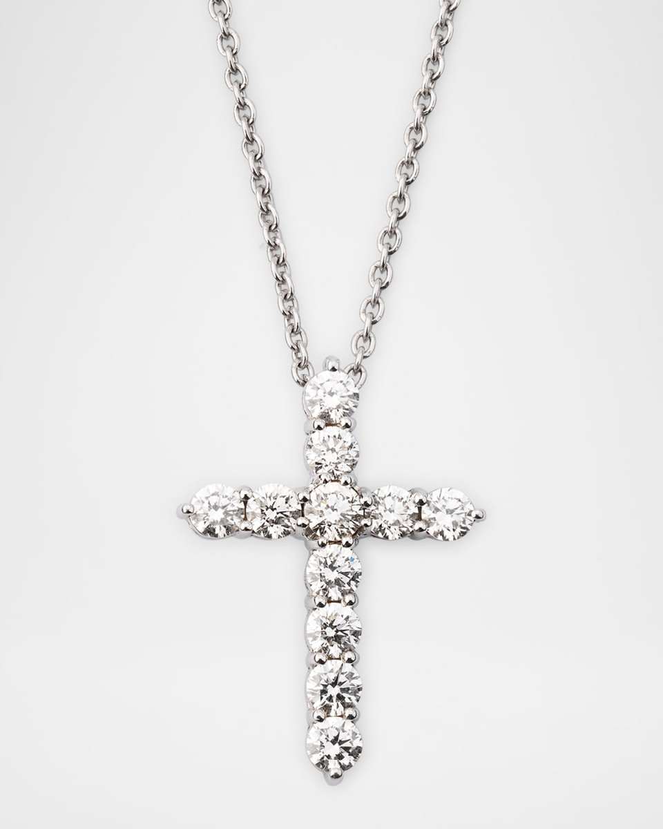 18K White Gold Diamond Cross Pendant Necklace, 1.44tcw, 18"L
